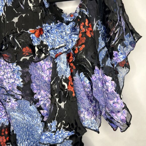 Alice + Olivia Size 10 Nichola Black Blue Red Cold Shoulder Ruffled Floral Dress - Picture 13 of 16